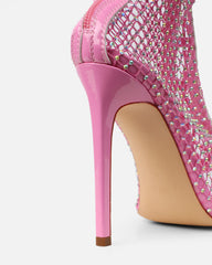 Talitha Bright Pink Diamante Lace Up Thigh High Heels