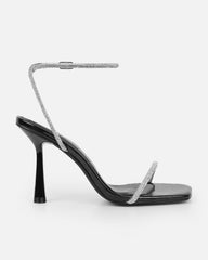 Mollie Black Patent Diamante Heeled Sandals