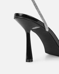 Mollie Black Patent Diamante Heeled Sandals