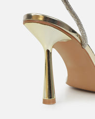 Mollie Gold Mirror Diamante Heeled Sandals