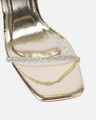 Mollie Gold Mirror Diamante Heeled Sandals