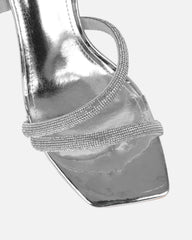 Maella Silver Mirror Diamante Heeled Sandals