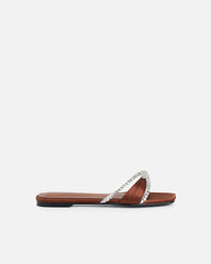 Astana Chocolate Satin Diamante Flat Sandals