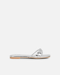 Astana Silver Mirror Diamante Flat Sandals