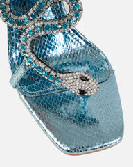 Scorpius Blue Metallic Diamante Snake Stiletto Heeled Sandals