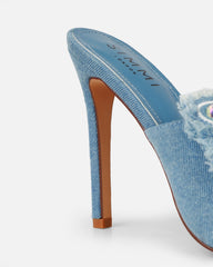 Seema Denim Blue Butterfly Detail Heeled Mules