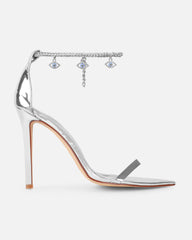 Spirit Silver Metallic Evil Eye Anklet Stiletto Heels