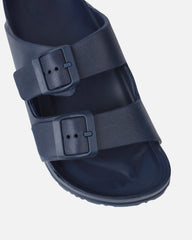 Shells Navy Double Strap Moulded Flat Sandals