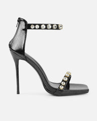 Shivi Black Faux Snake Diamante Heeled Sandals