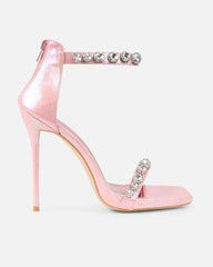 Shivi Pink Faux Snake Diamante Heeled Sandals