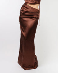 Élodie Chocolate Satin Drape Maxi Skirt