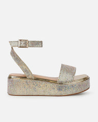 Brittany Gold Mirror Diamante Flatform Sandals