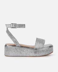 Brittany Silver Mirror Diamante Flatform Sandals