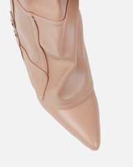 Sonny Beige Fold Over Wedge Knee Boots