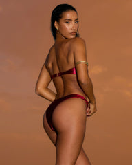 Sonara Deep Red Satin Knot Detail Bikini Set