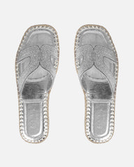 Sutton Silver Espadrille Slide Flat Sandals