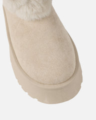 Tomiee Beige Faux Suede Fur Trimmed Ankle Boots