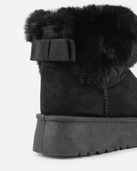 Tomiee Black Faux Suede Fur Trimmed Ankle Boots