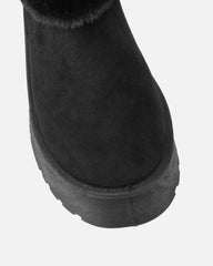 Tomiee Black Faux Suede Fur Trimmed Ankle Boots