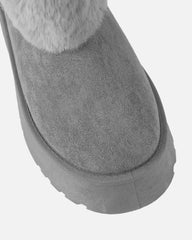 Tomiee Grey Faux Suede Fur Trimmed Ankle Boots