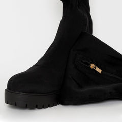 Tamia Black Lycra Flat Over the Knee Boots