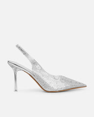 Tahoe Clear Diamante Silver Mirror Court Shoes