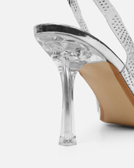 Tahoe Clear Diamante Silver Mirror Court Shoes