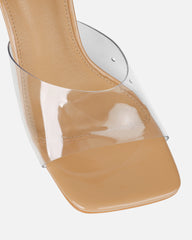 Tammie Nude Clear Mid Heel Mules