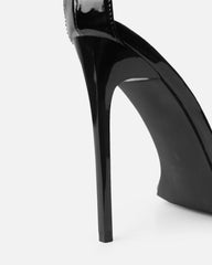 Echo Black Patent Diamante Chain Heels