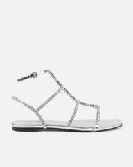 Trinitay Silver Mirror Flat Diamante Sandals