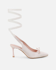 Trinnie Baby Pink Satin Lace Up Ballet Mid Heels