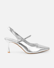 Trace Silver Metallic Diamante Ballet Heels