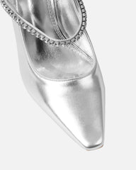 Trace Silver Metallic Diamante Ballet Heels