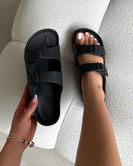 Tropix Black Double Strap Slide Sandals