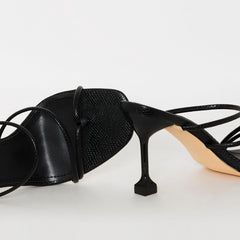 Jada Wide Fit Black Snake Print Strappy Midi Heel Mules