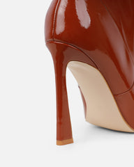Usher Tan Patent Slouch High Heeled Over The Knee Boots