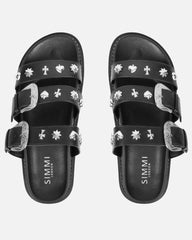 Edda Black Western Chunky Slide Sandals