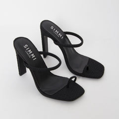 Cyan Black Snake Toe Loop Slim Block Heels