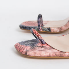Cyan Pink Snake Toe Loop Slim Block Heels