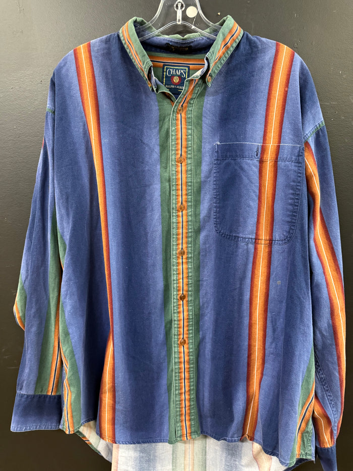 Vintage Chaps Ralph Lauren blue and green striped button-down shirt size xl