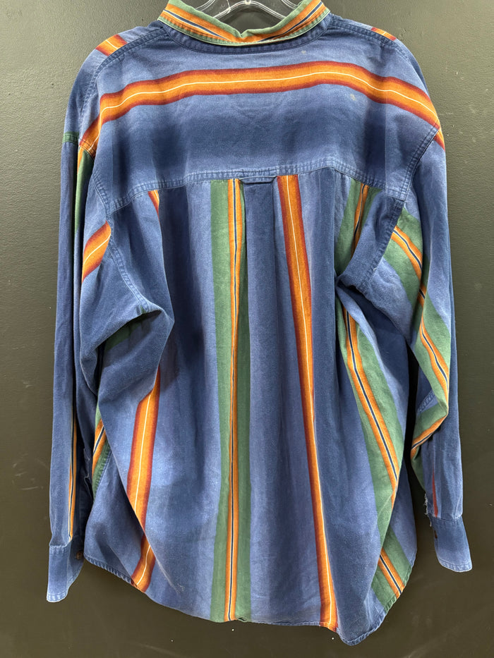 Vintage Chaps Ralph Lauren blue and green striped button-down shirt size xl