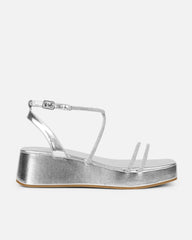 Vivii Silver Metallic Diamante Flatform Sandals