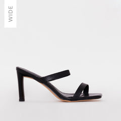 Dalla Wide Fit Black Snake Print Mid Heel Mules