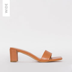Ruhani Wide Fit Nude Snake Print Block Mid Heel Mules