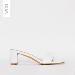 Ruhani Wide Fit White Snake Print Block Mid Heel Mules