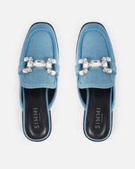 Xanthe Blue Denim Diamanté Slip On Mules