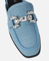 Xanthe Blue Denim Diamanté Slip On Mules
