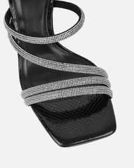 Zita Black Snake Diamante Mid Heeled Mules