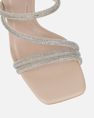Zita Nude Diamante Mid Heeled Mules