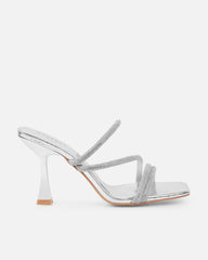 Zita Silver Metallic Snake Diamante Mid Heeled Mules